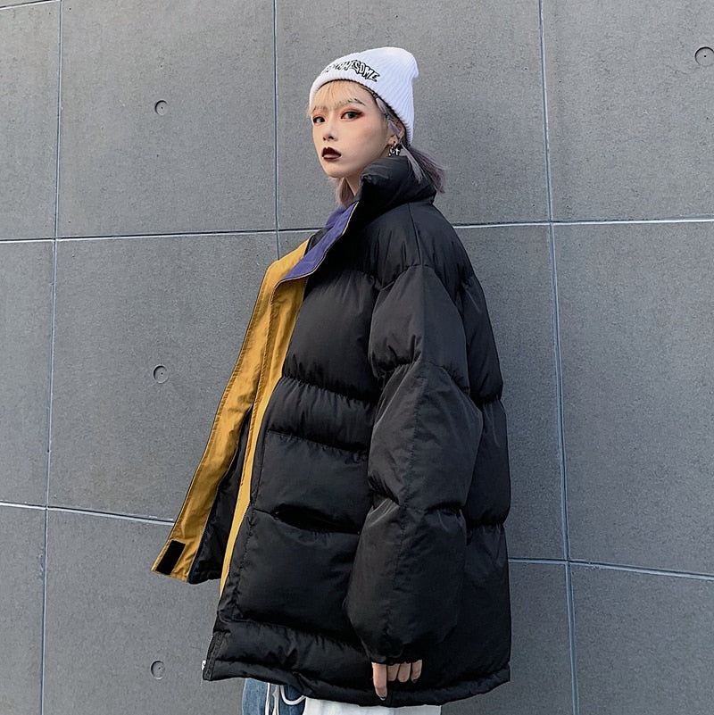 Winter Jacket Female Coat Patchwork Windbreaker Women Padded Zipper Outwear Parka Thick Streetwear
