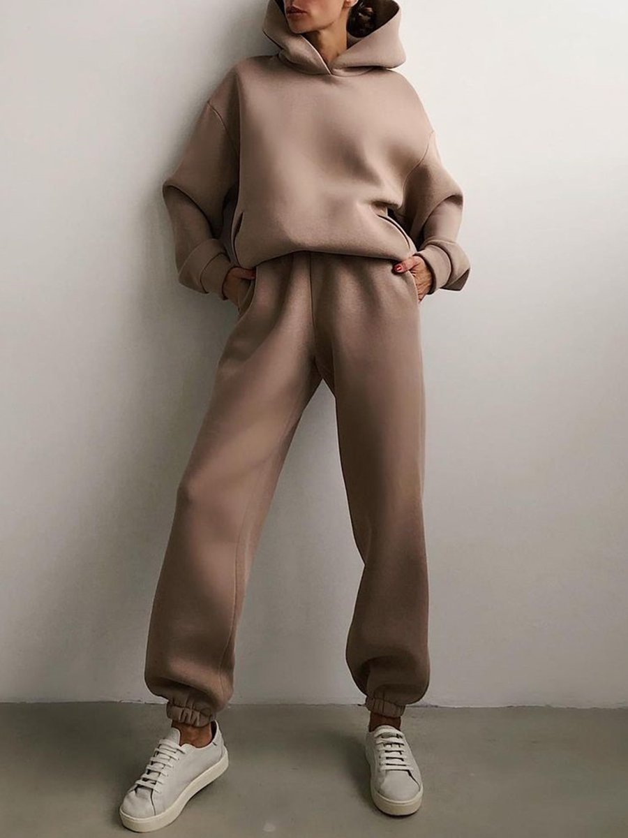 Tracksuit Fleece Sweatshirts Two Piece Set Oversized Sports Hoodie Suit