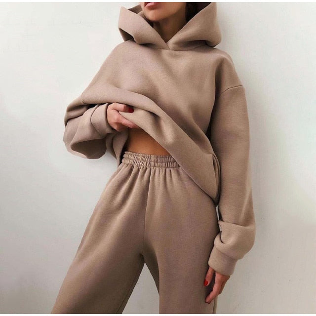 Tracksuit Fleece Sweatshirts Two Piece Set Oversized Sports Hoodie Suit