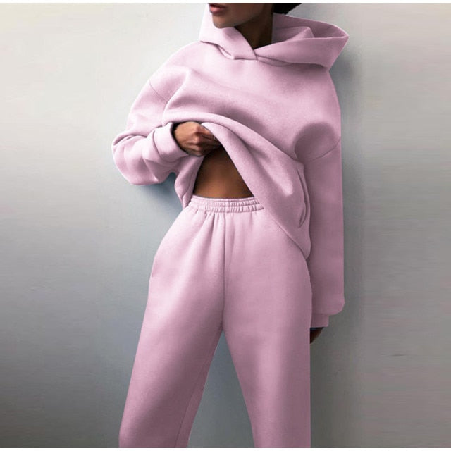 Tracksuit Fleece Sweatshirts Two Piece Set Oversized Sports Hoodie Suit