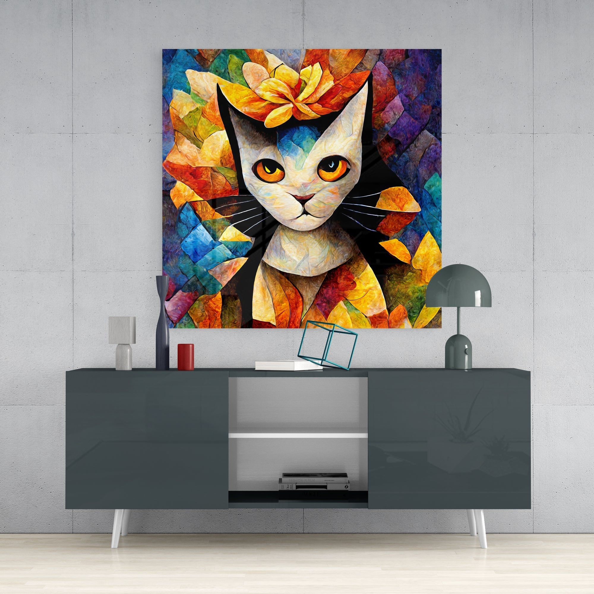 Amigucat Glass Wall Art || Designers Collection