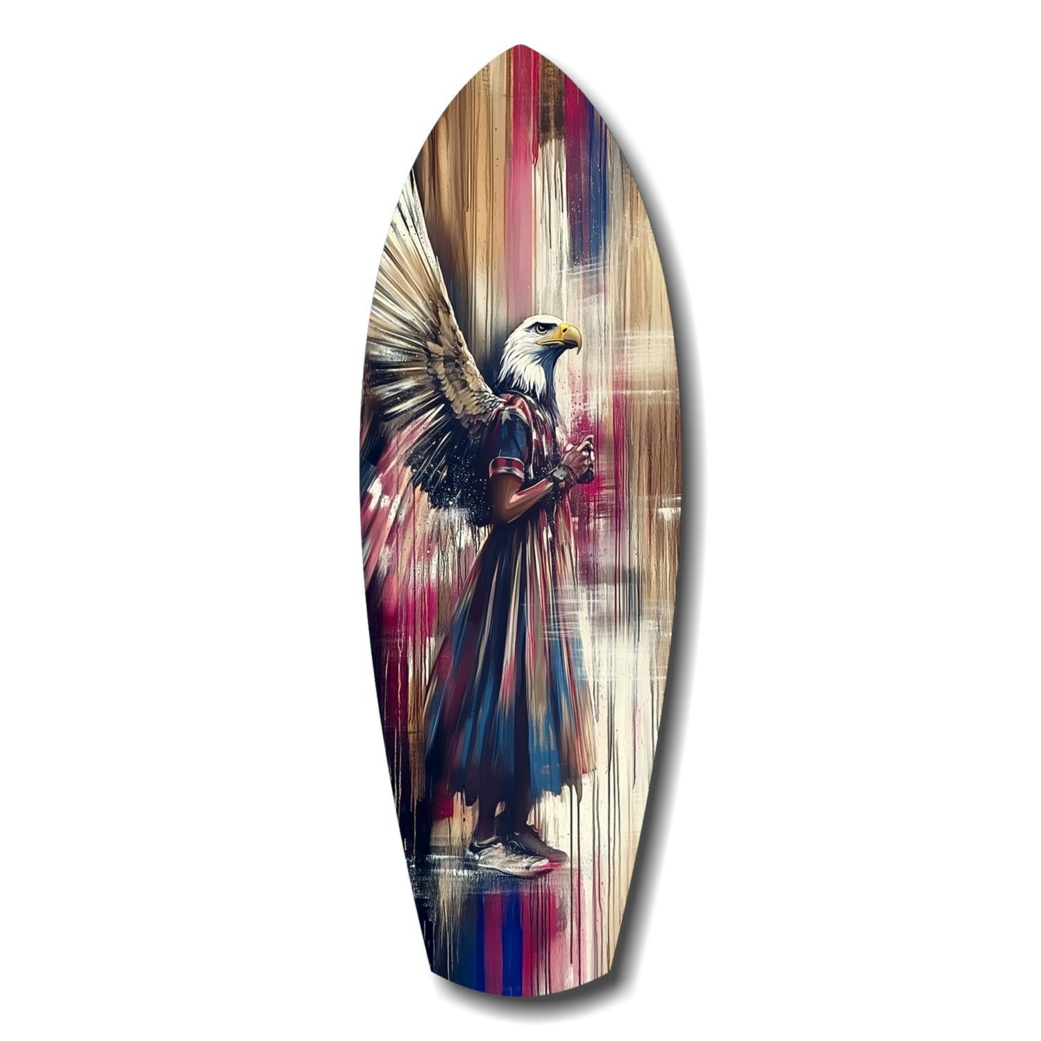 Surfboard Magenta Drip Paint American Eagle Glass Wall Art