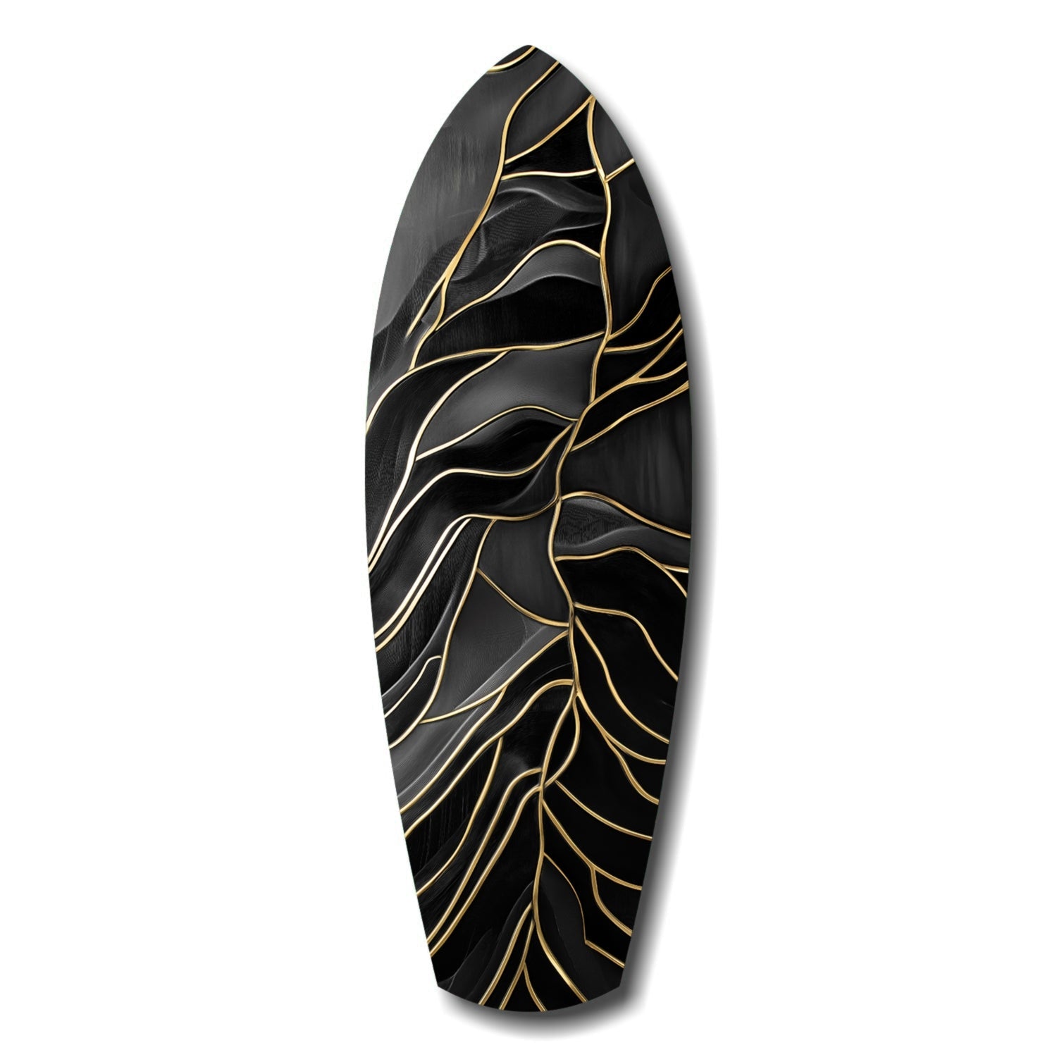 Surfboard Shaped Leaf Vein Golden Waves Glass Wall Art