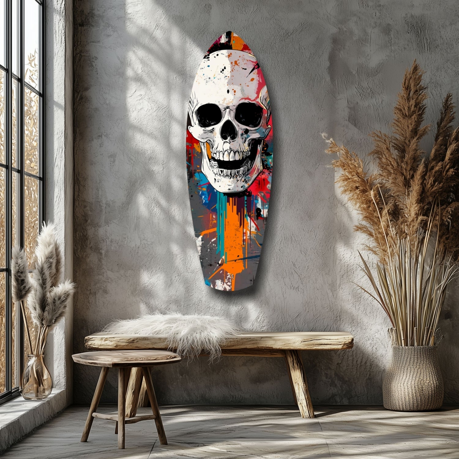 Skull in the Street Art Glass Wall Art