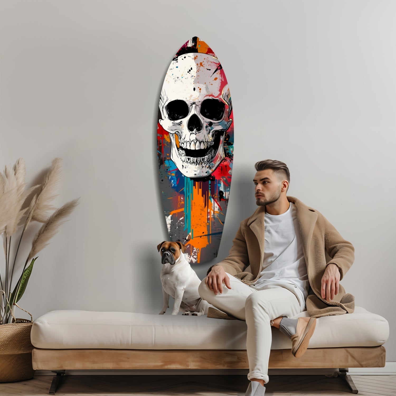 Skull in the Street Art Glass Wall Art