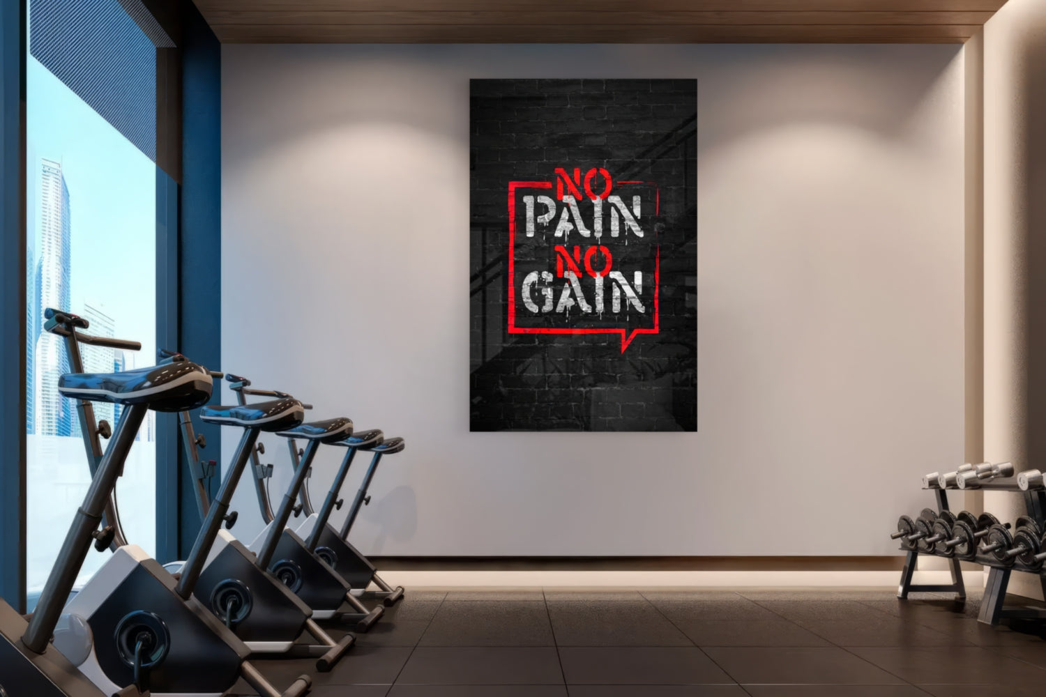 Red Frame Brick Graffiti Quote Glass Wall Art