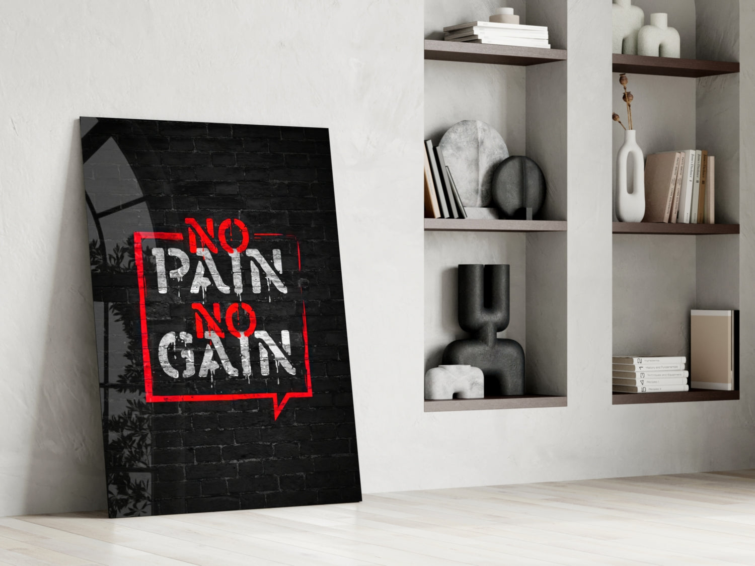 Red Frame Brick Graffiti Quote Glass Wall Art