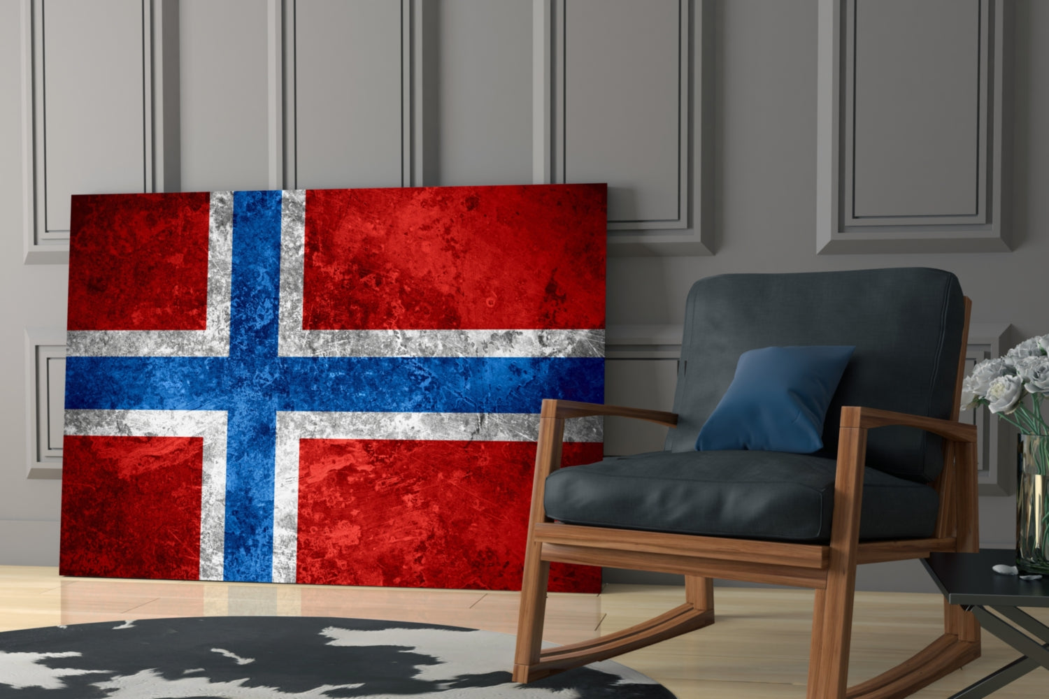 Stone Texture Norway Nordic Cross Flag Glass Wall Art
