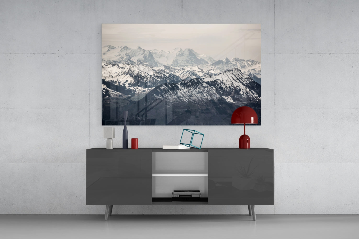 Snowy Mountains Glass Wall Art
