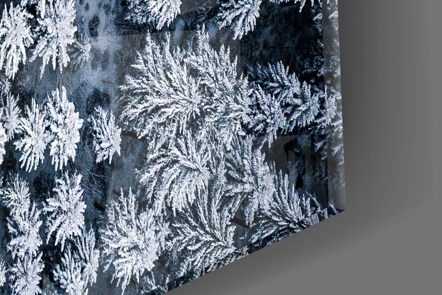 Icy Blue Aerial Snow Forest Road Glass Wall Art