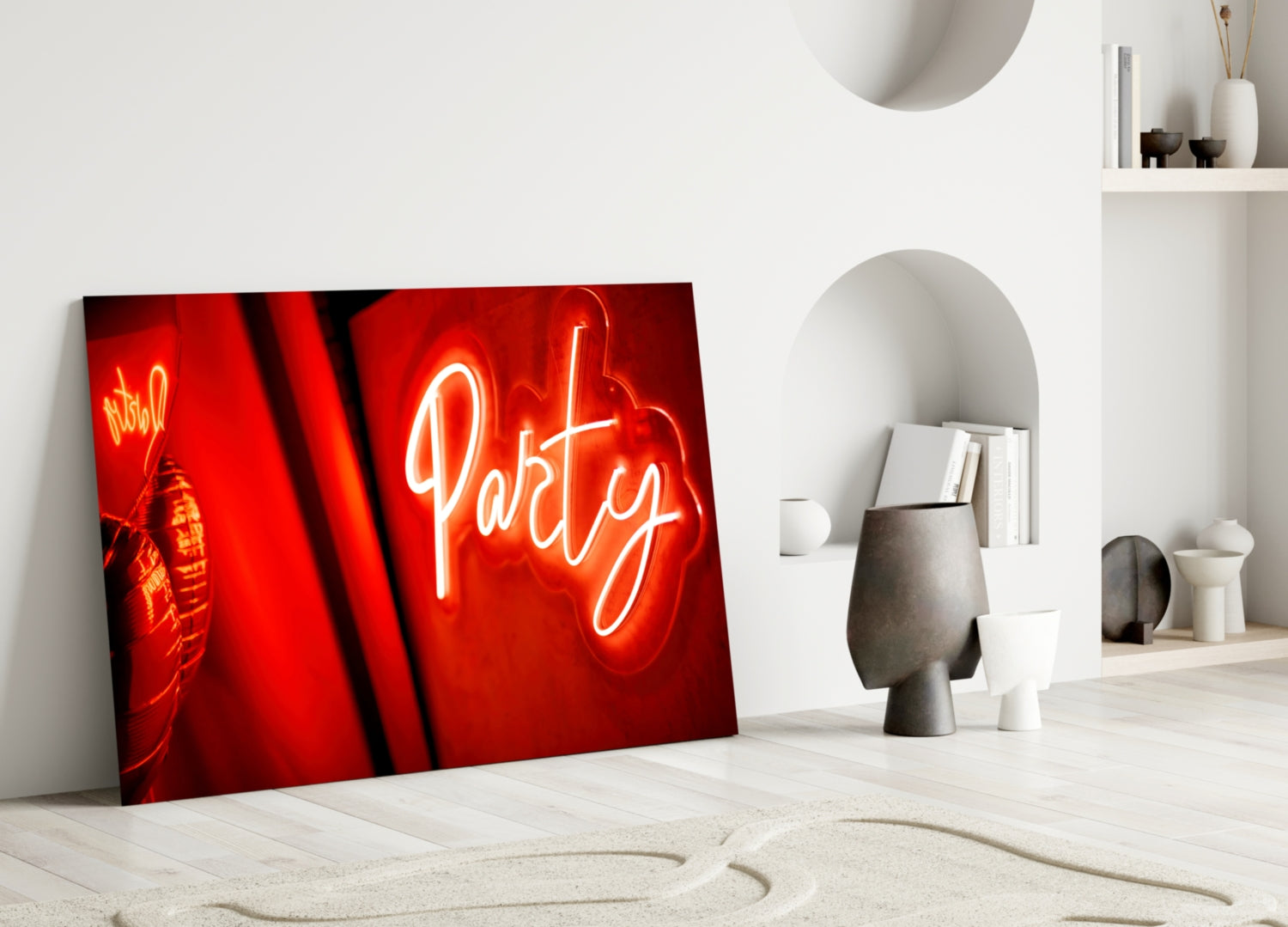 Red Neon Party Disco Ball Glass Wall Art