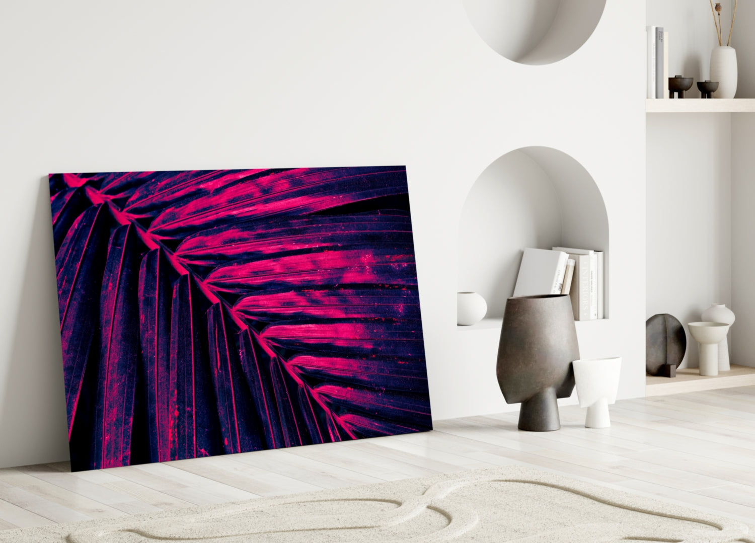 Neon Magenta Fan Palm Glass Wall Art