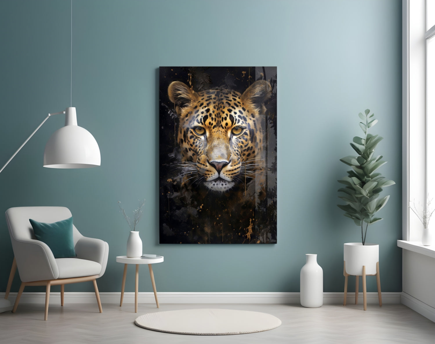 Gold Splatter Leopard Glass Wall Art