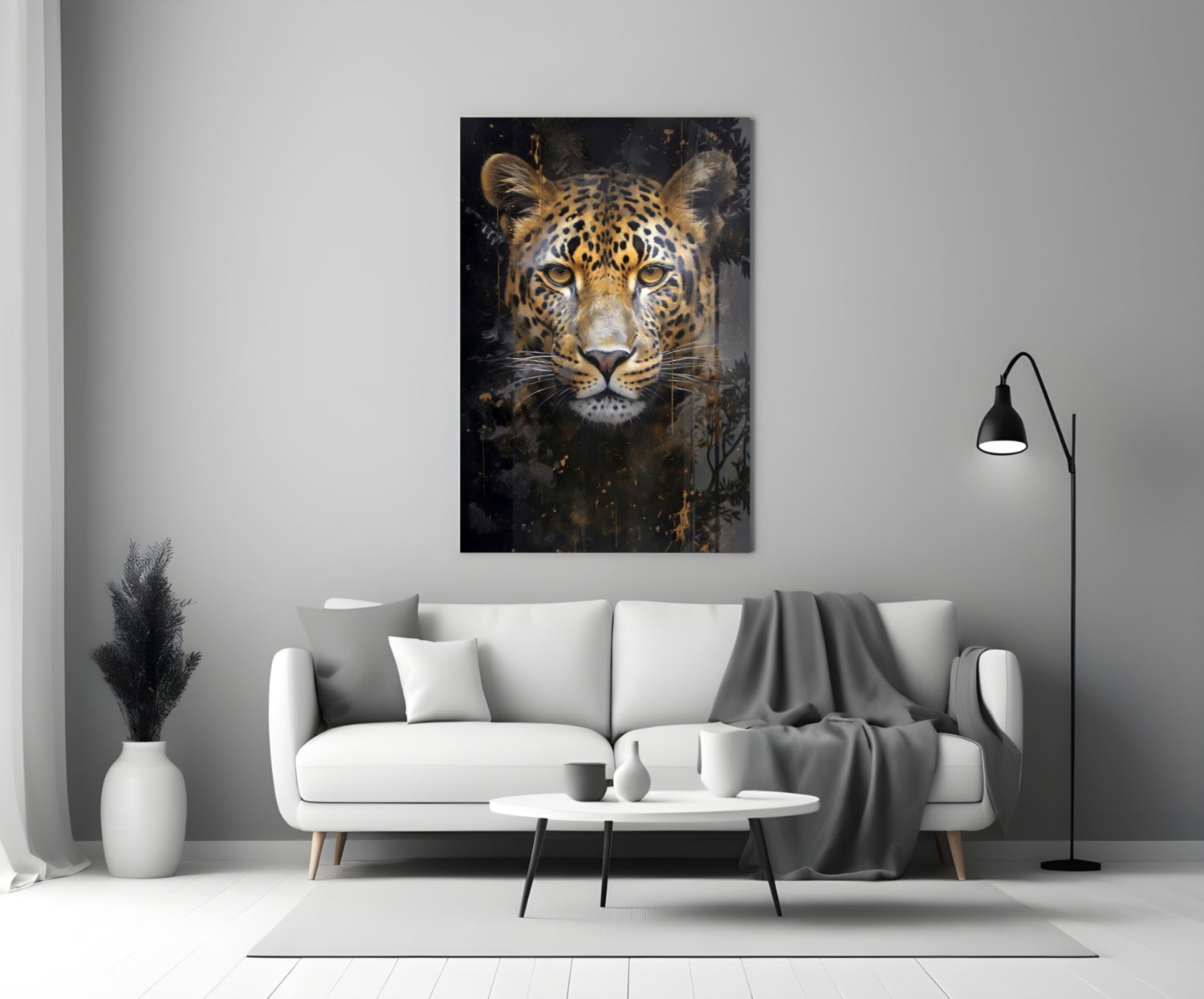 Gold Splatter Leopard Glass Wall Art