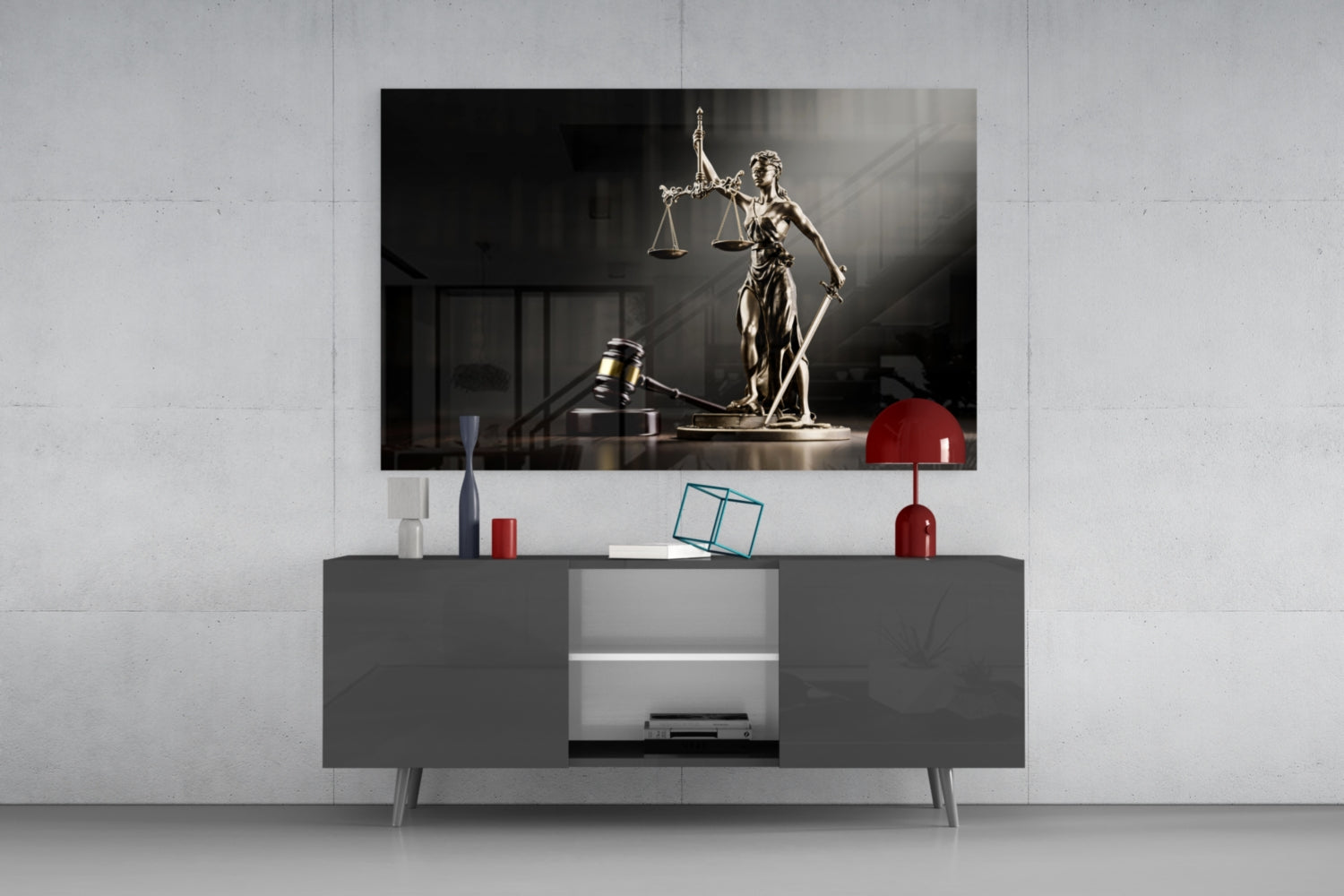 Golden Gavel and Justice Scales Glass Wall Art