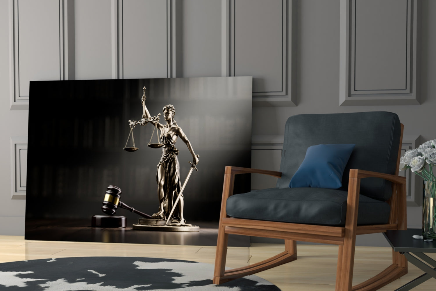 Golden Gavel and Justice Scales Glass Wall Art