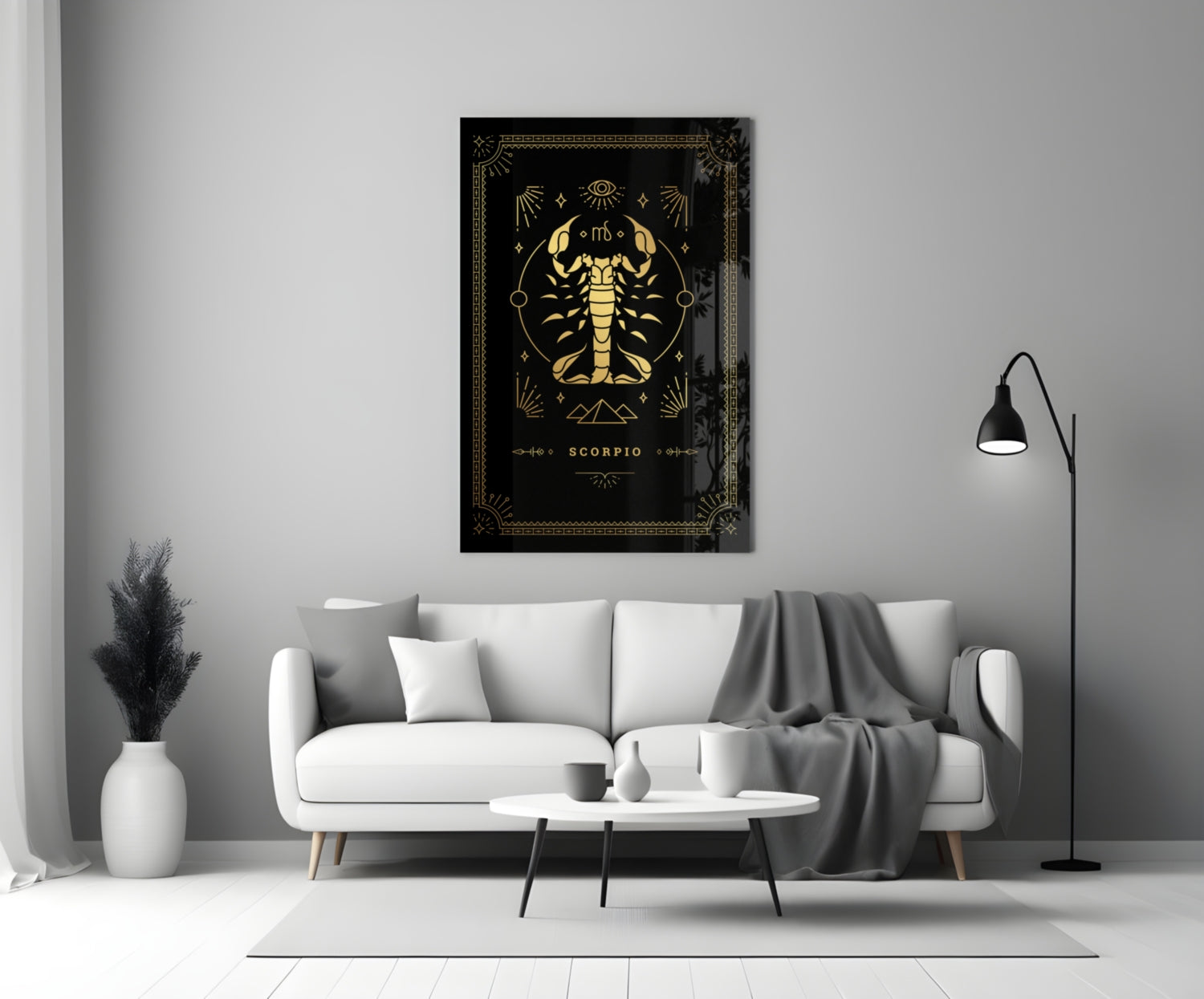 Gold Scorpion Zodiac Card on Black Glass Wall Art