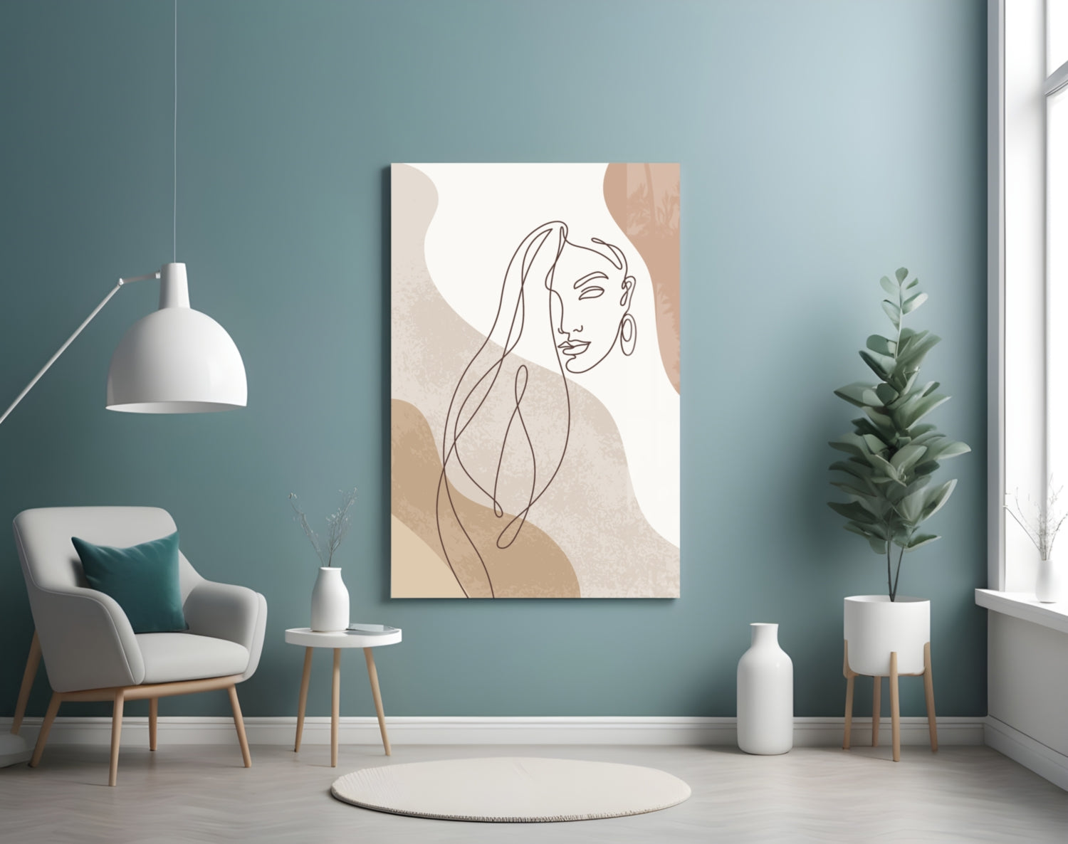 Flowing Hair Woman Face Glass Wall Art