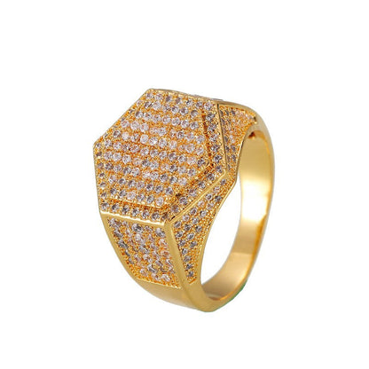 Hip-hop diamond hexagonal ring