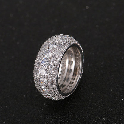 Hip-hop copper micro-inlaid five-row full zircon ring