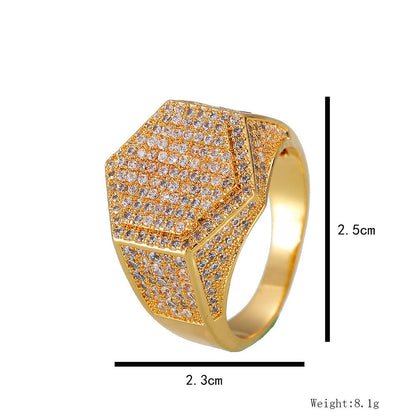 Hip-hop diamond hexagonal ring