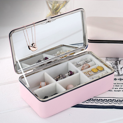 Leather makeup mirror for travel jewelry storage