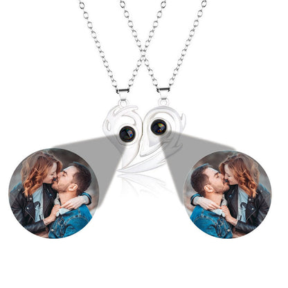 matching couples necklaces for Projection Photo Heart Magnetic Necklace