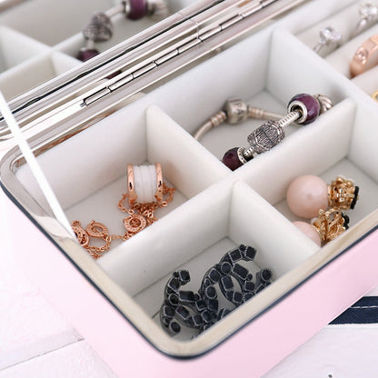 Leather makeup mirror for travel jewelry storage