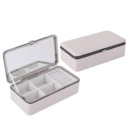Leather makeup mirror for travel jewelry storage