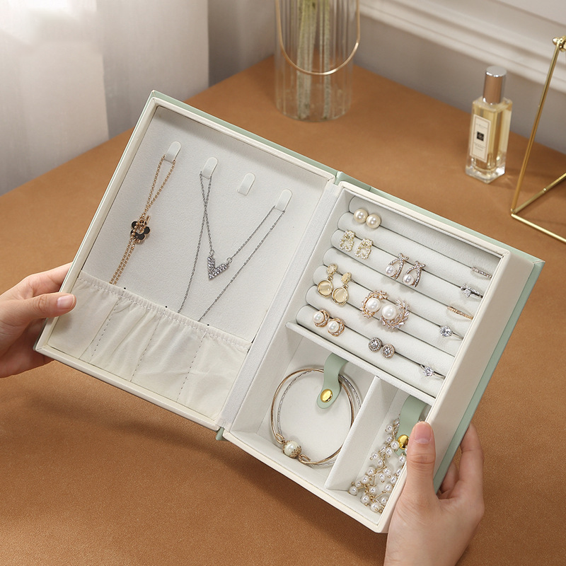 Retro PU leather flip book large-capacity jewelry organizer