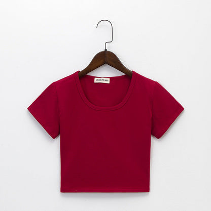 Navel-baring short-sleeved tight-fitting top