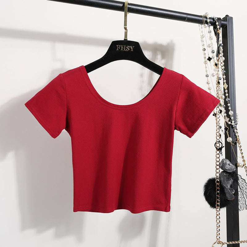 Tight navel-baring short-sleeved women&