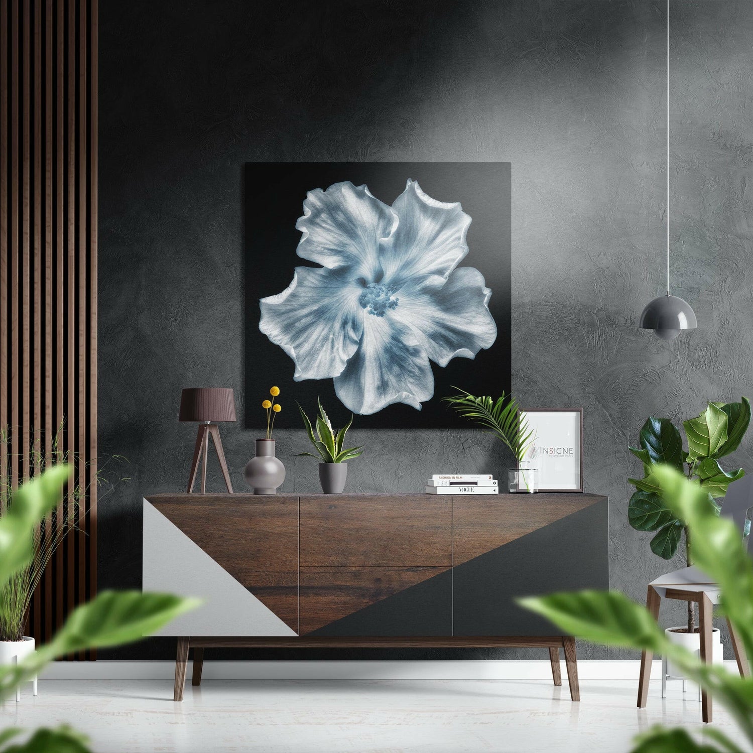Blue White Hibiscus Brushed Aluminium Dibond Wall Art