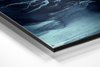 Deep Indigo Marbled Ink Waves Brushed Aluminium Dibond Wall Art