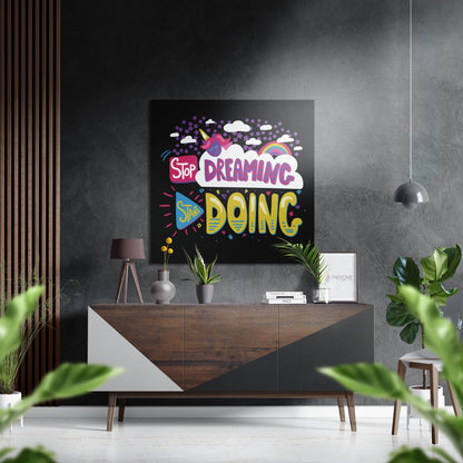 Rainbow Cloud Start Doing Typography Brushed Aluminium Dibond Wall Art