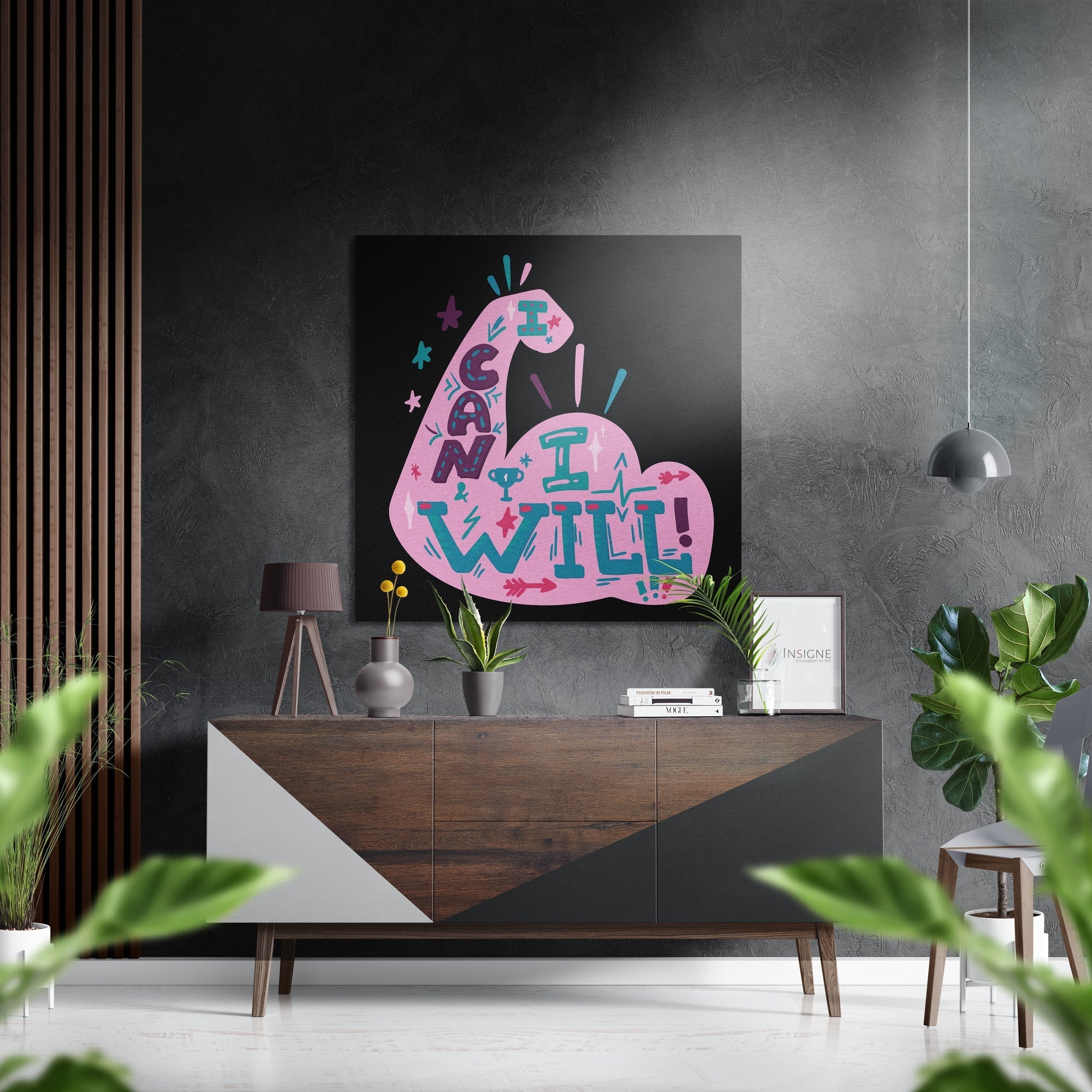 Teal Lettering I Can I Will Biceps Brushed Aluminium Dibond Wall Art