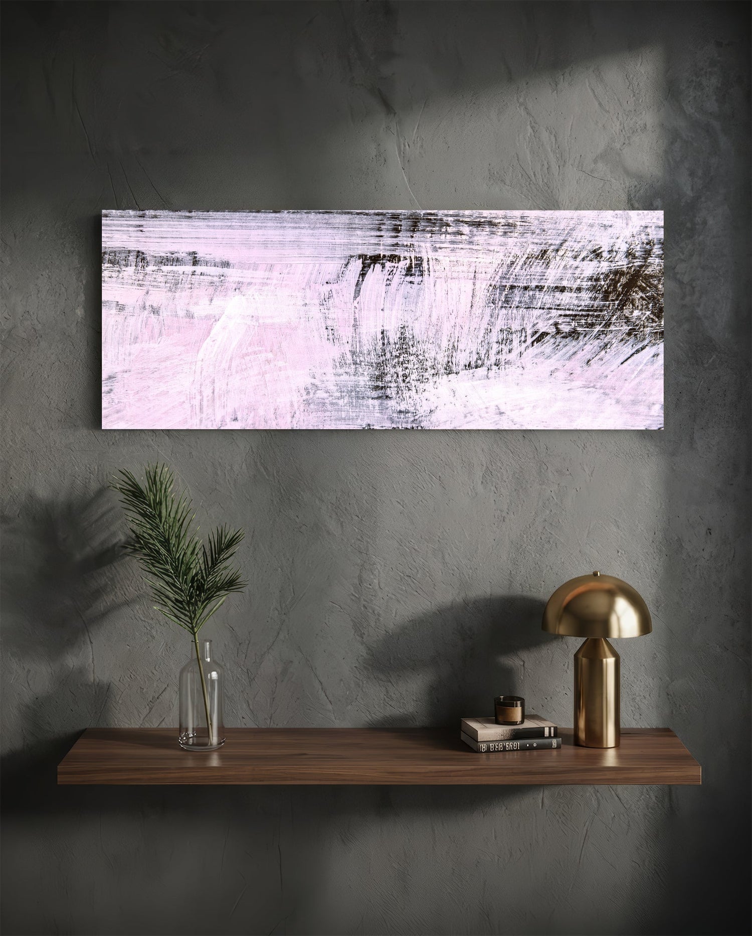 Blush Pink And Charcoal Brushstroke Glass Wall Art