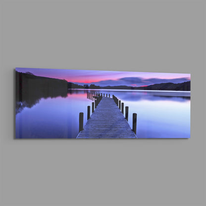 Purple Twilight Wooden Jetty Glass Wall Art