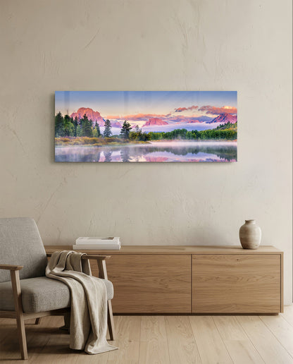 Foggy Mountain Glass Wall Art (36"x14")