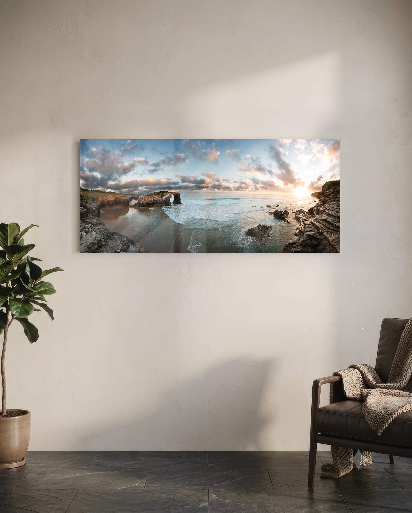 Rock Arch Cliff Coastline Waves Glass Wall Art