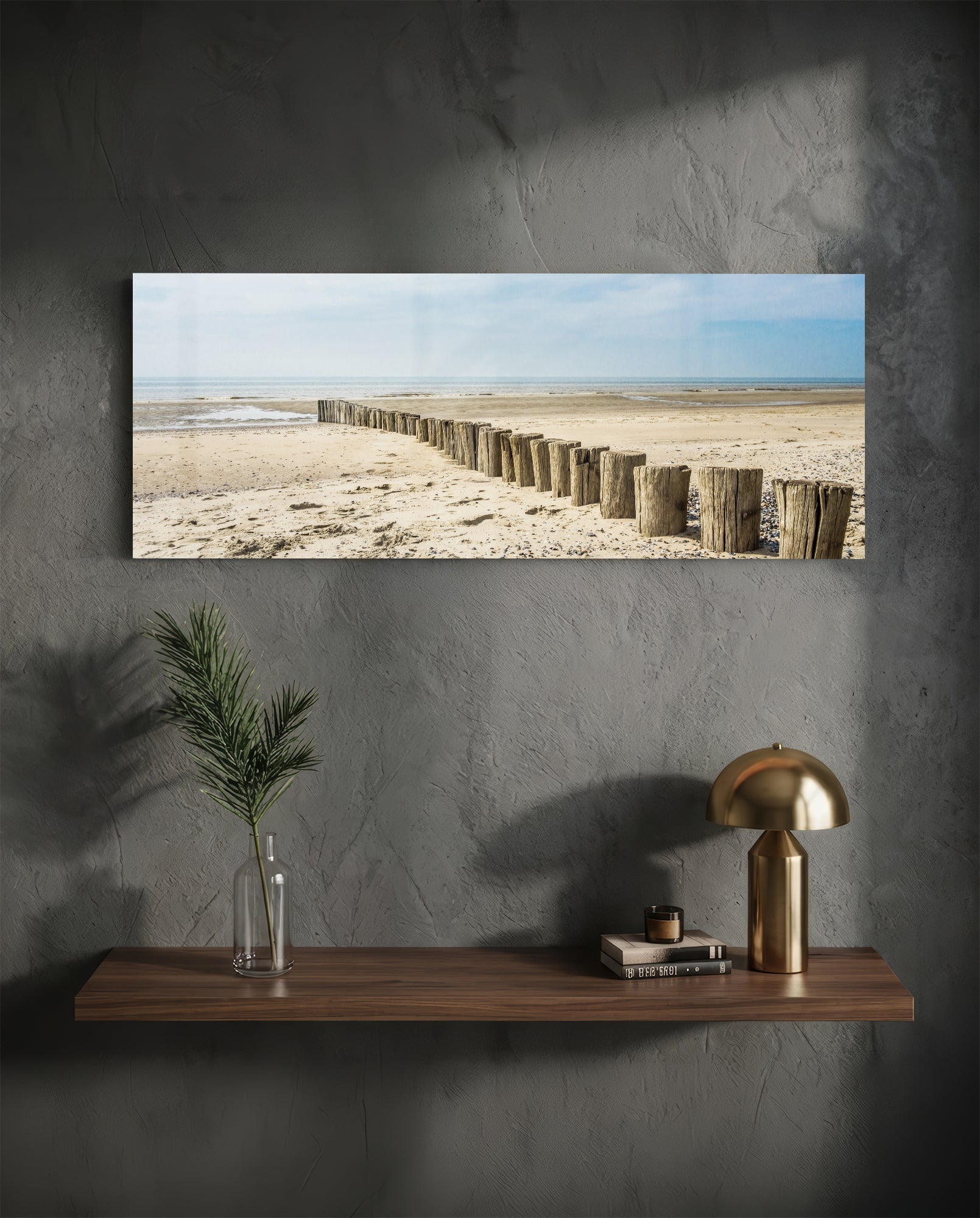 Weathered Wood Posts Pale Shore Glass Wall Art