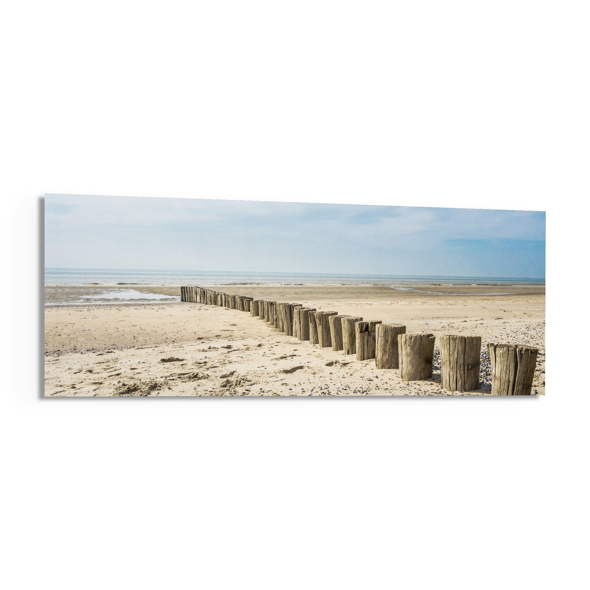 Weathered Wood Posts Pale Shore Glass Wall Art