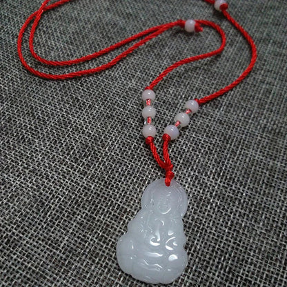 Buddhist Woven Necklace Lotus Guanyin jade Buddha Pendant Long Life Lock Pendant Lucky Necklace