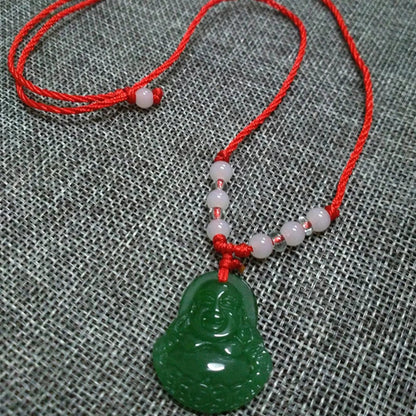Buddhist Woven Necklace Lotus Guanyin jade Buddha Pendant Long Life Lock Pendant Lucky Necklace