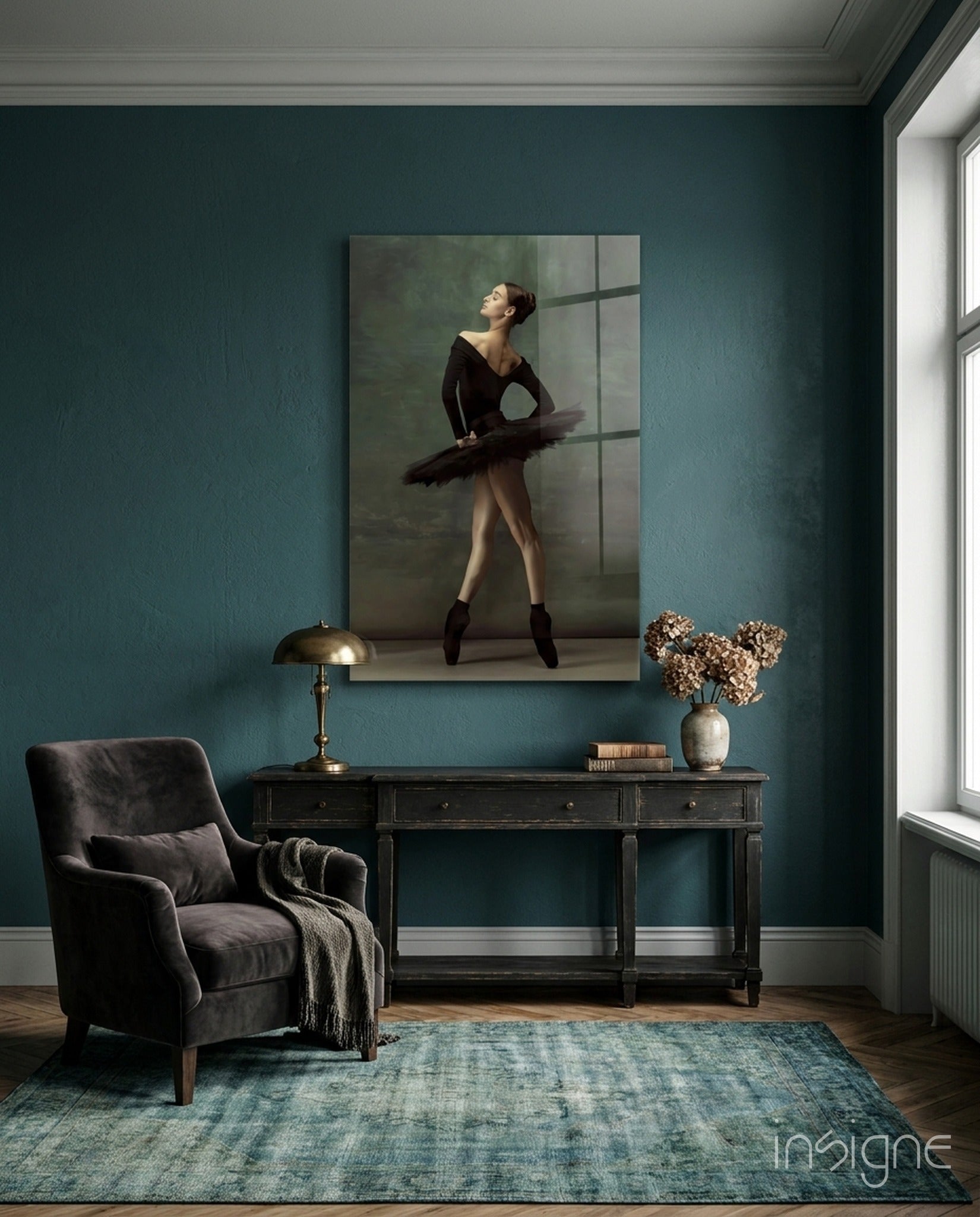 Poised Black Tutu Ballerina Glass Wall Art