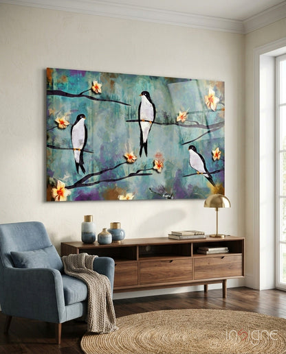 Birds of a Dream Glass Wall Art