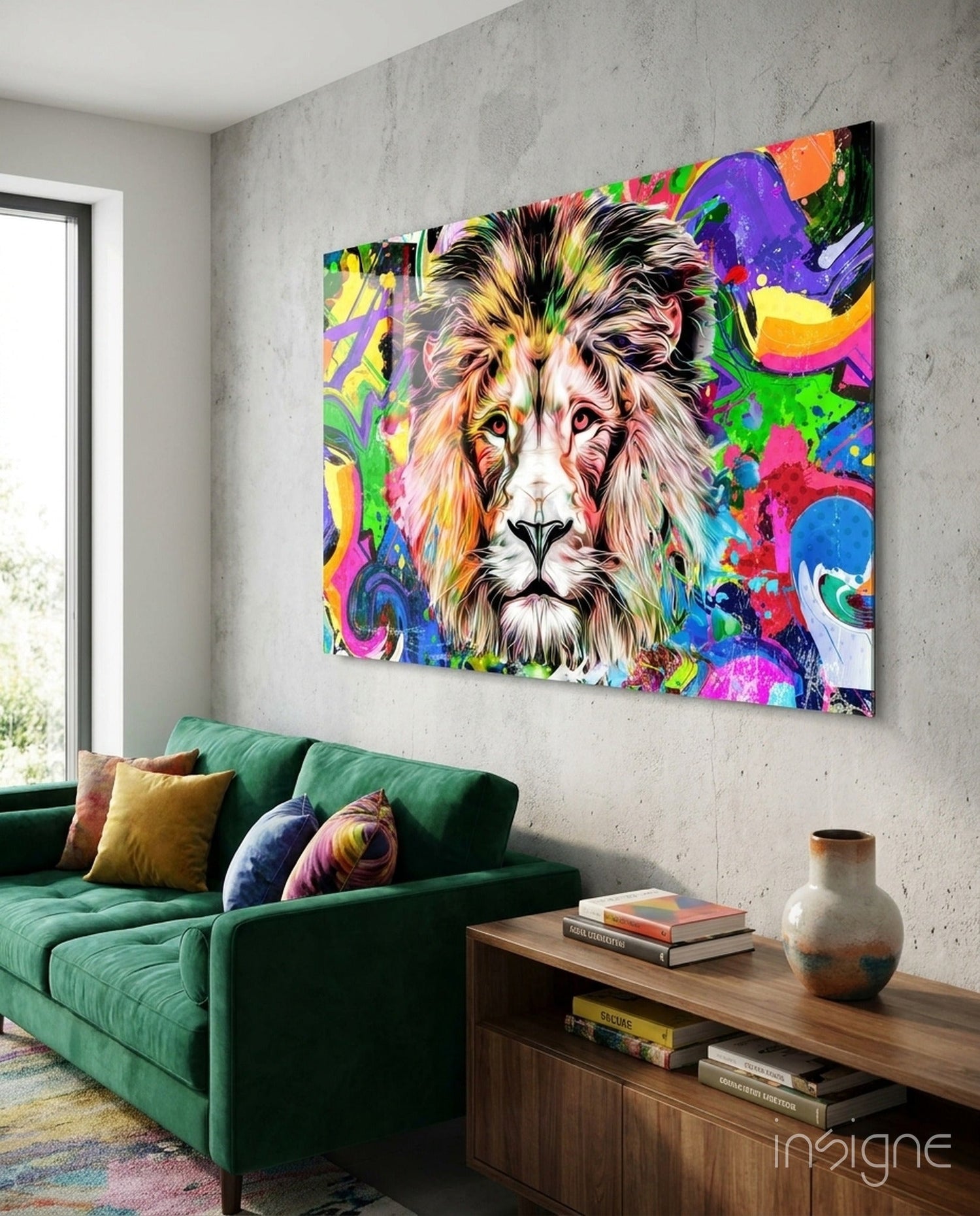 Lion in Colors Glass Wall Art
