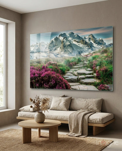 Footpath to Mountains Glass Wall Art