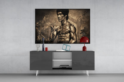 Sepia Kanji Martial Arts Master Glass Wall Art
