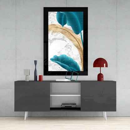 Turquoise Gold Leaf Glass Wall Art